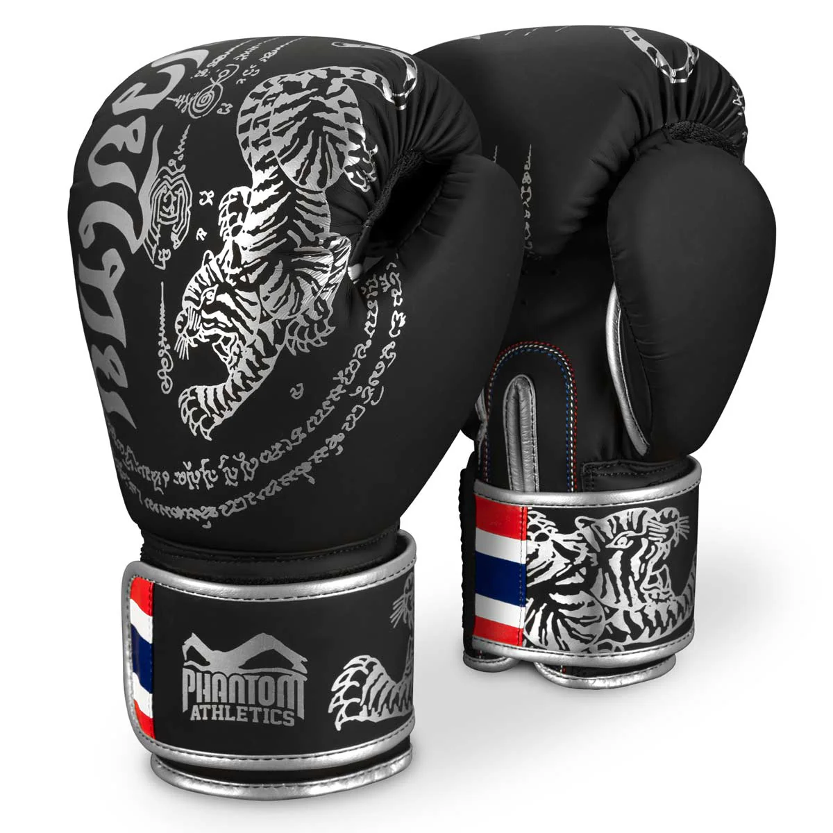 PHANTOM Athletics MUAY THAI Boxkesztyű, Fekete/ezüst, 12-oz