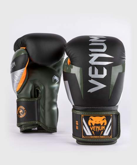 VENUM ELITE Boxkesztyű, Fekete/Khaki/Ezüst